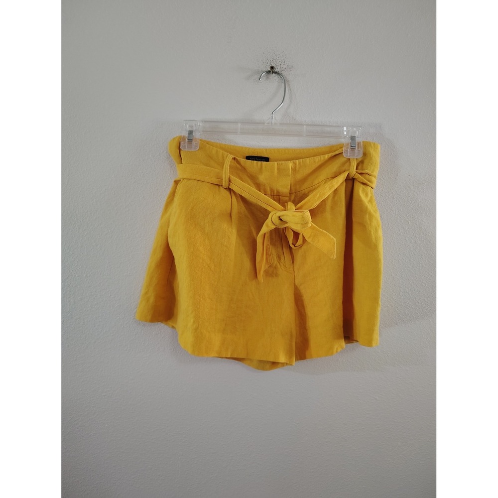 Ann Taylor Factory Mustard Yellow Paperbag Waist Linen Blend Shorts Womens 6
